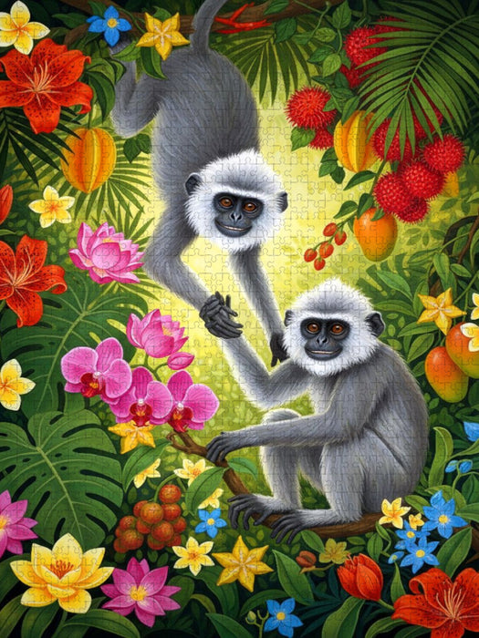 Languren zwischen Blüten - CALVENDO Foto-Puzzle'