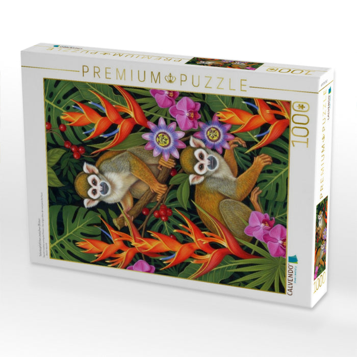 Totenkopfäffchen zwischen Blüten - CALVENDO Foto-Puzzle'