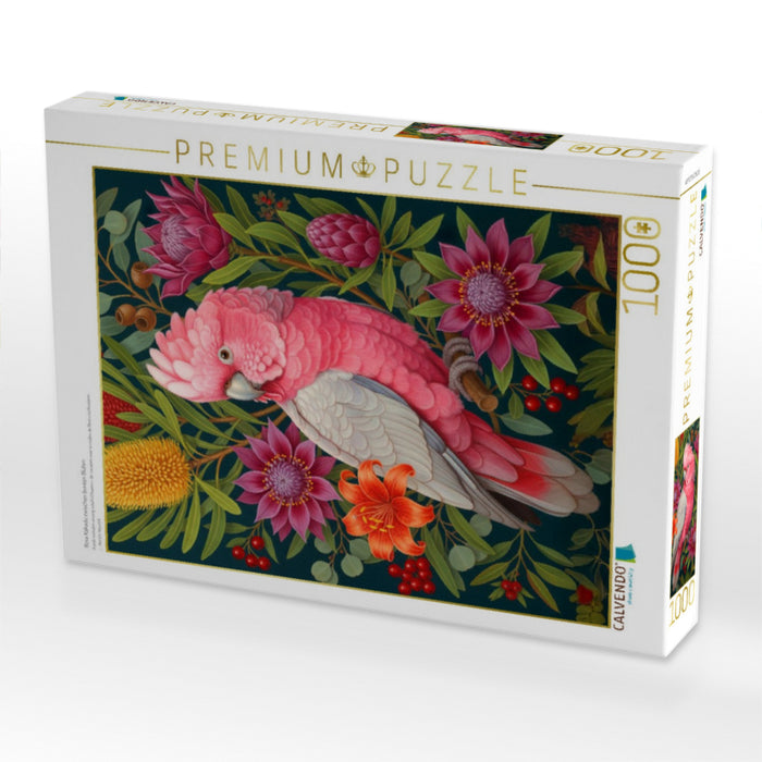 Rosa Kakadu zwischen bunten Blüten - CALVENDO Foto-Puzzle'