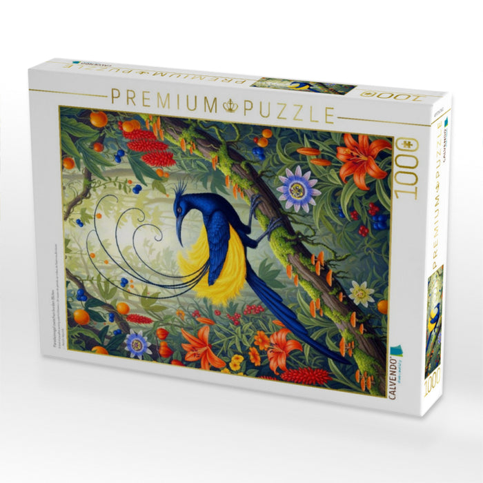 Paradiesvogel zwischen bunten Blüten - CALVENDO Foto-Puzzle'