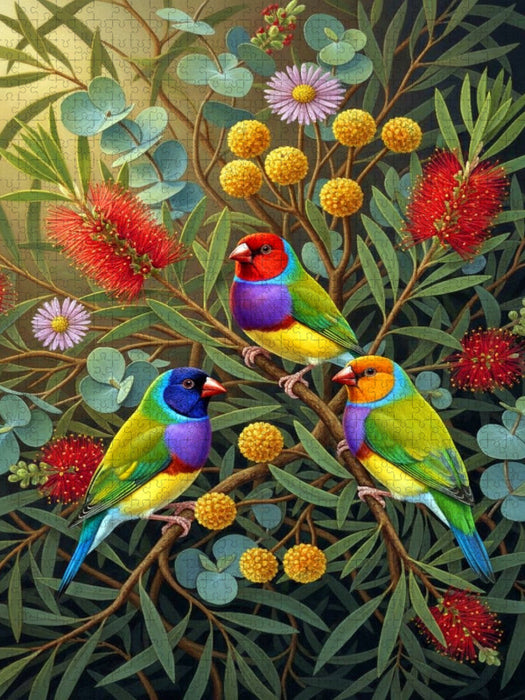 Gouldamadine zwischen bunten Blüten - CALVENDO Foto-Puzzle'