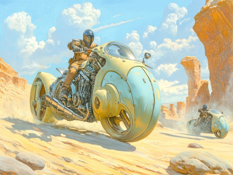 Dynamisches Wüstenrennen auf Fantasiemotorrädern - CALVENDO Foto-Puzzle'