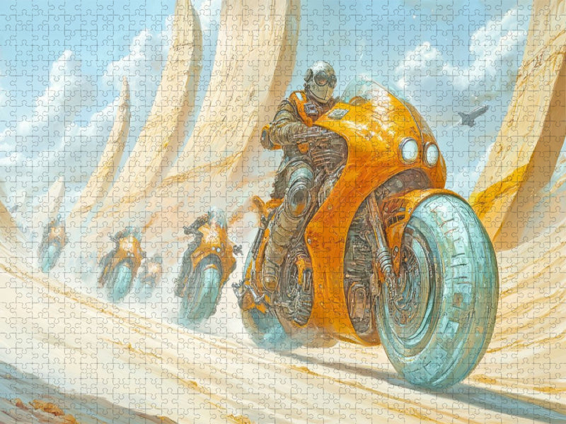 Dynamisches Wüstenrennen auf Fantasiemotorrädern - CALVENDO Foto-Puzzle'