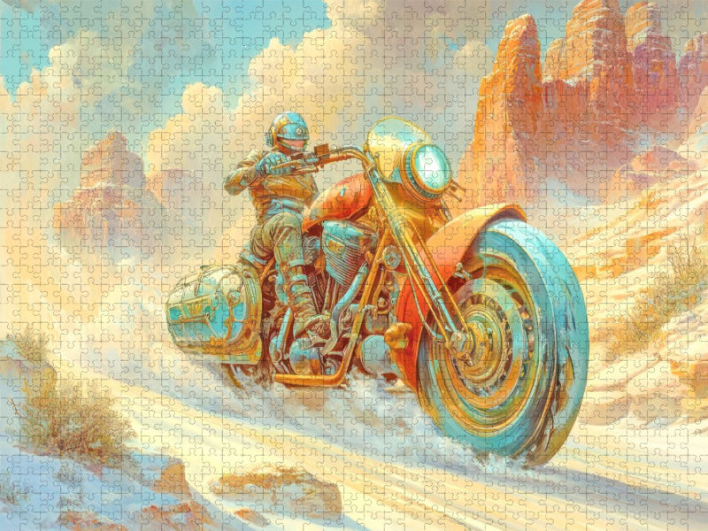 Dynamisches Wüstenrennen auf Fantasiemotorrädern - CALVENDO Foto-Puzzle'