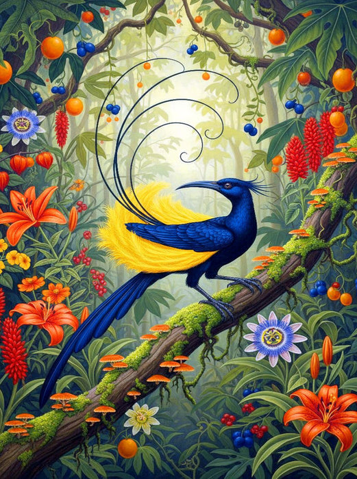 Paradiesvogel zwischen bunten Blüten - CALVENDO Foto-Puzzle'