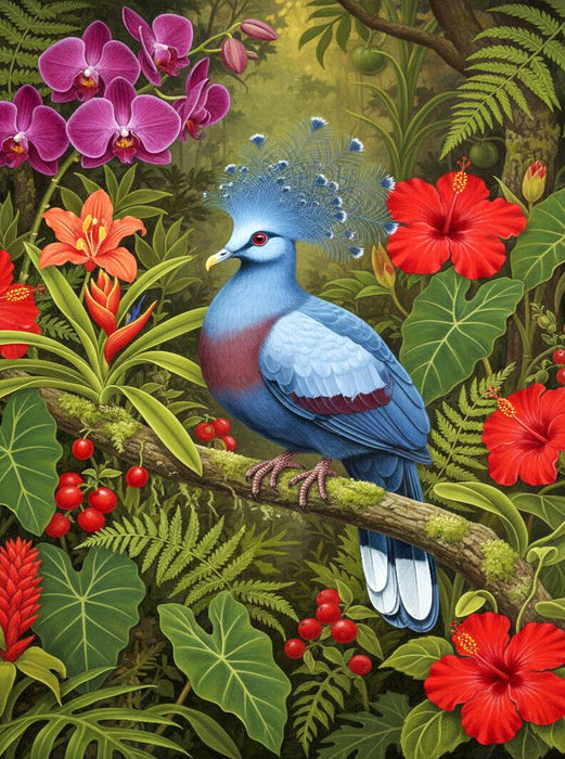 Krontaube zwischen bunten Blüten - CALVENDO Foto-Puzzle'