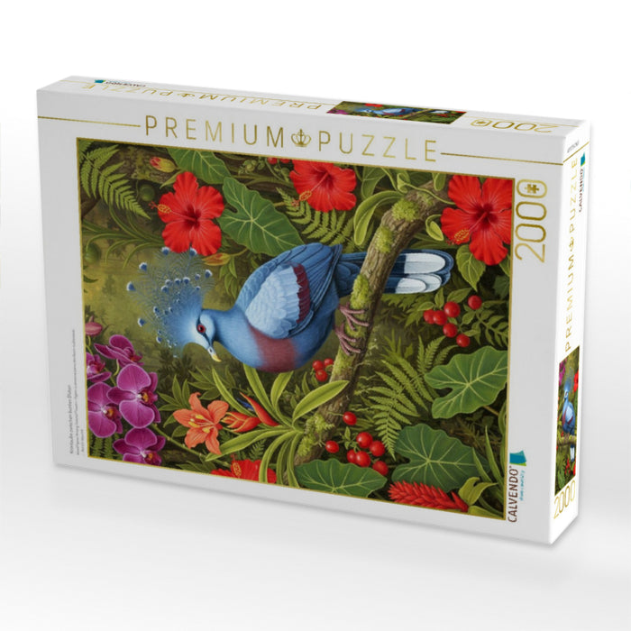 Krontaube zwischen bunten Blüten - CALVENDO Foto-Puzzle'