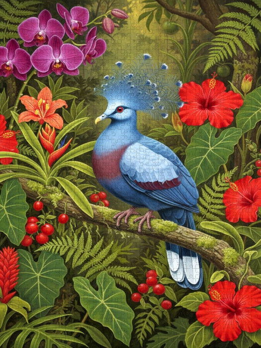 Krontaube zwischen bunten Blüten - CALVENDO Foto-Puzzle'