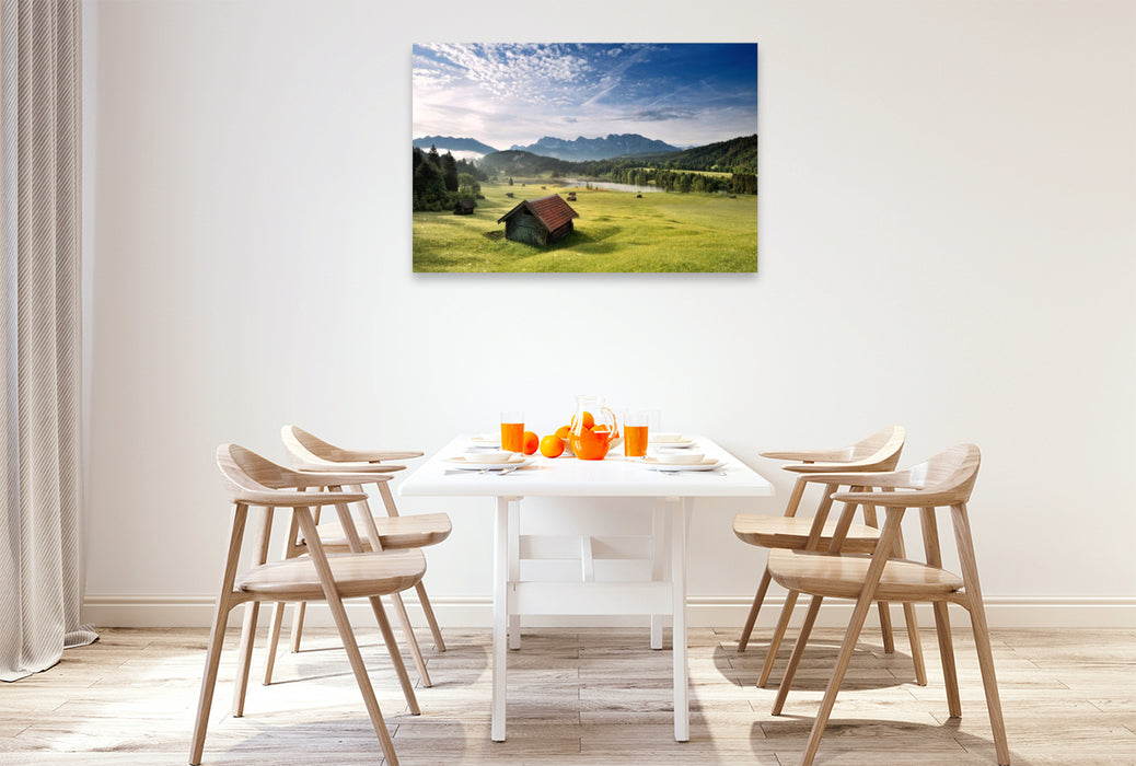 Premium Textil-Leinwand Alpenidylle am Geroldsee
