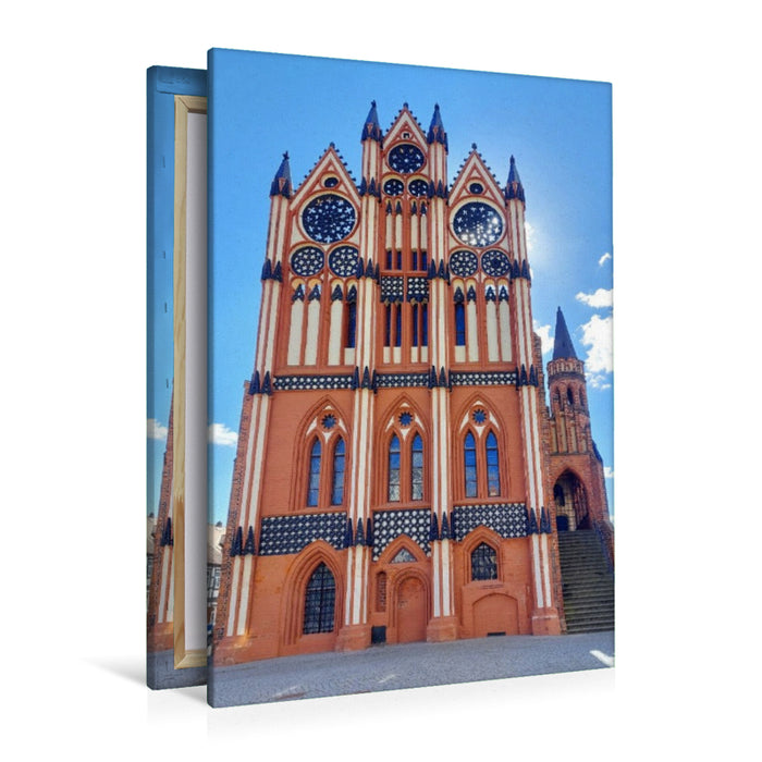 Premium Textil-Leinwand Tangermünde, Rathaus auf dem Marktplatz