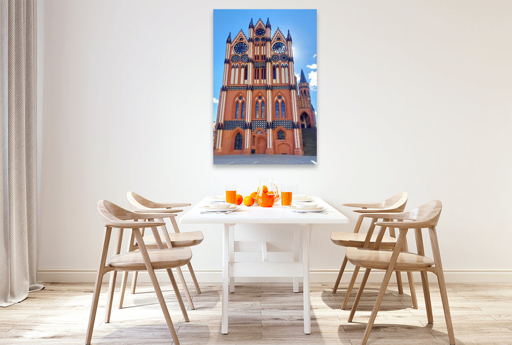 Premium Textil-Leinwand Tangermünde, Rathaus auf dem Marktplatz