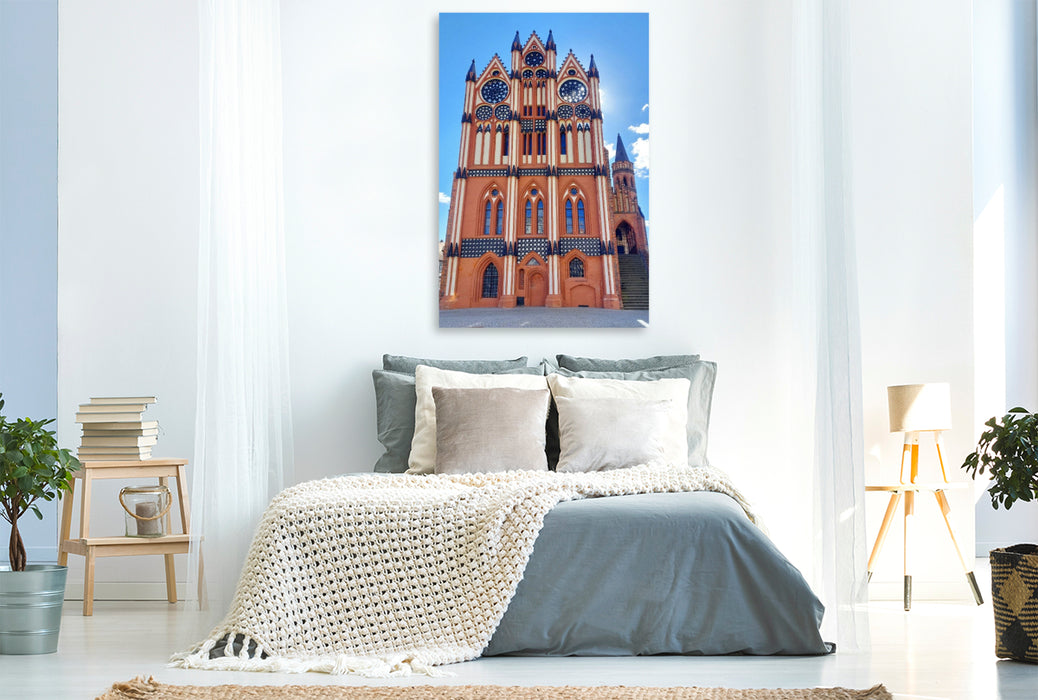 Premium Textil-Leinwand Tangermünde, Rathaus auf dem Marktplatz