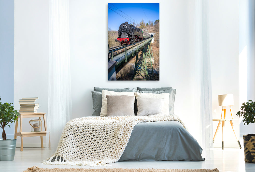 Premium Textil-Leinwand Die Rübelandbahn auf dem Kreuztalviadukt