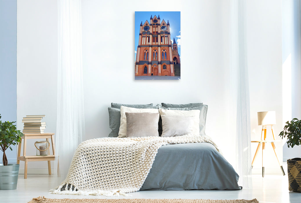 Premium Textil-Leinwand Tangermünde, Rathaus auf dem Marktplatz