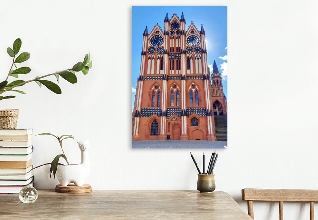 Premium Textil-Leinwand Tangermünde, Rathaus auf dem Marktplatz