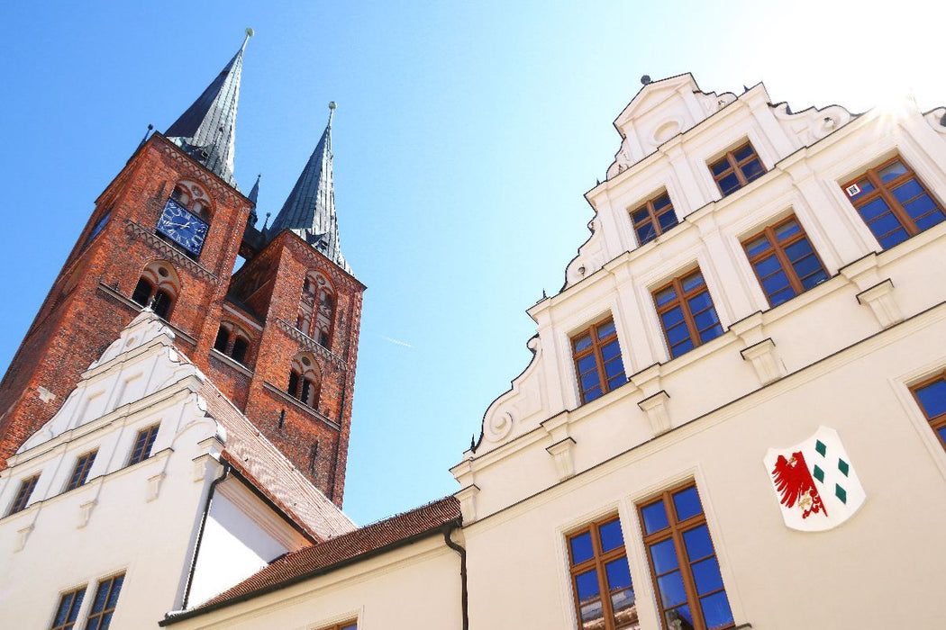 Premium Textil-Leinwand Stendal, Marienkirche und Rathaus