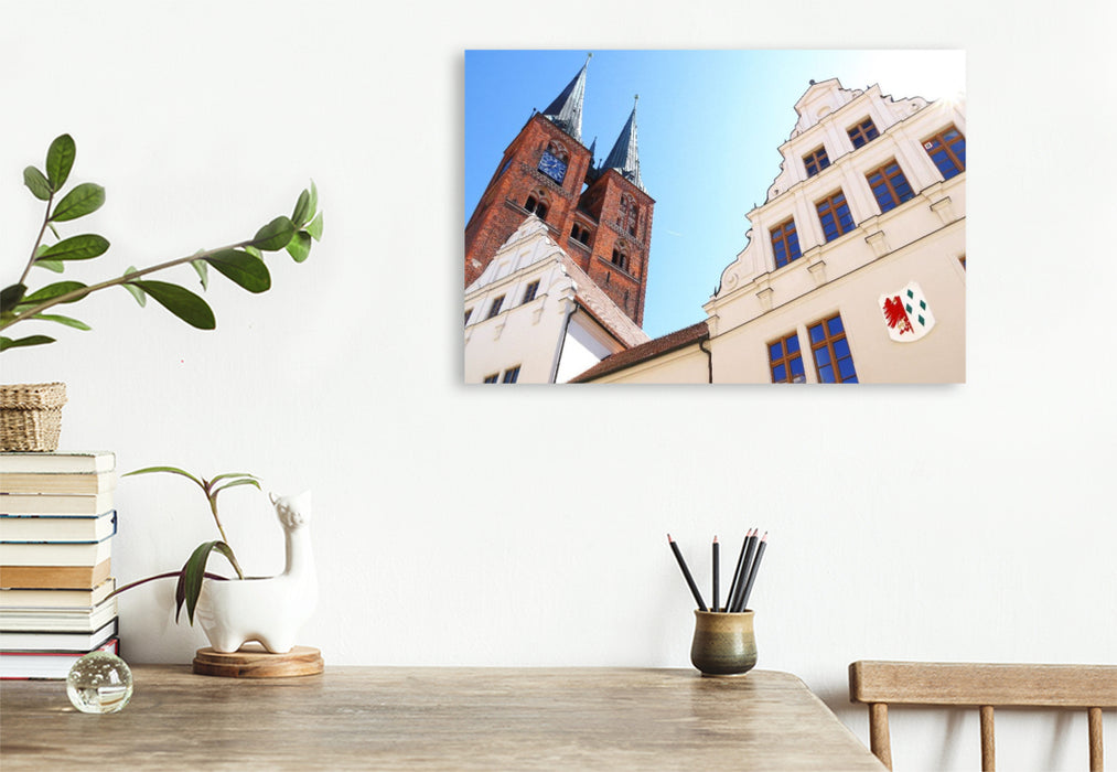 Premium Textil-Leinwand Stendal, Marienkirche und Rathaus