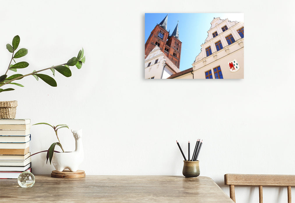 Premium Textil-Leinwand Stendal, Marienkirche und Rathaus