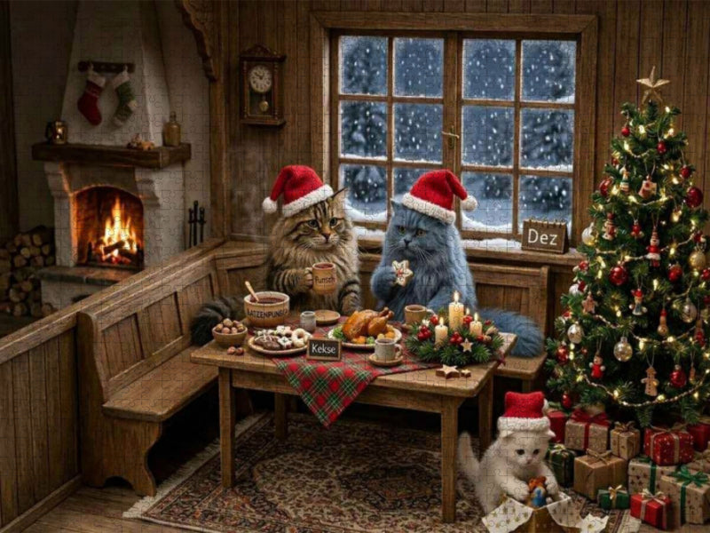 Katzenweihnacht am Kamin - CALVENDO Foto-Puzzle'