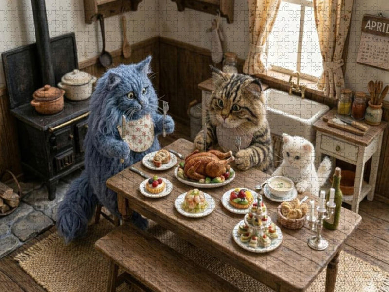 Familienessen im Katzenhaus - CALVENDO Foto-Puzzle'
