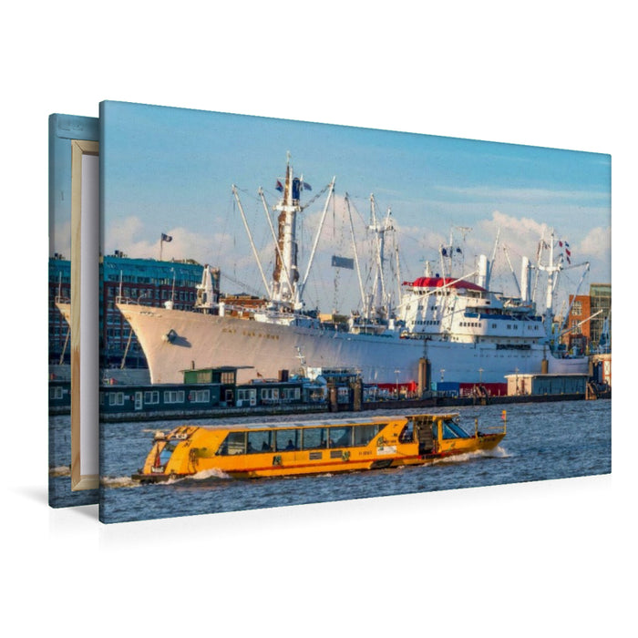Premium Textil-Leinwand Die Cap San Diego - Museumsschiff im Hamburger Hafen