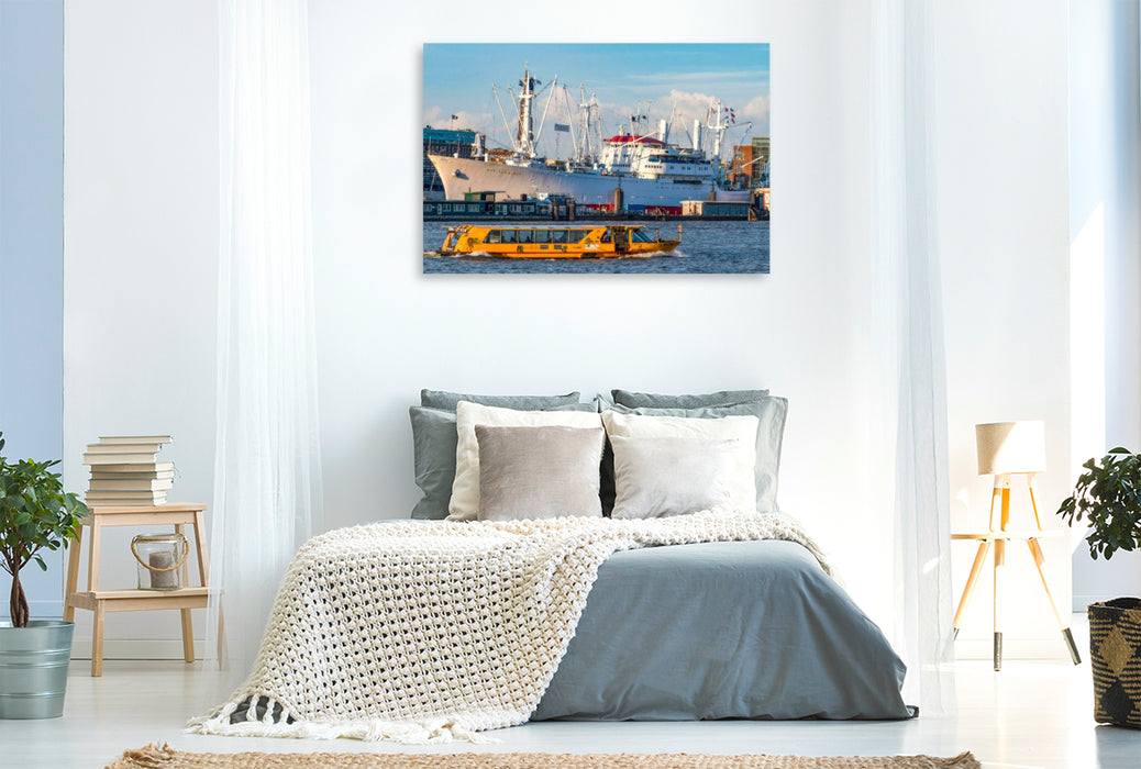 Premium Textil-Leinwand Die Cap San Diego - Museumsschiff im Hamburger Hafen