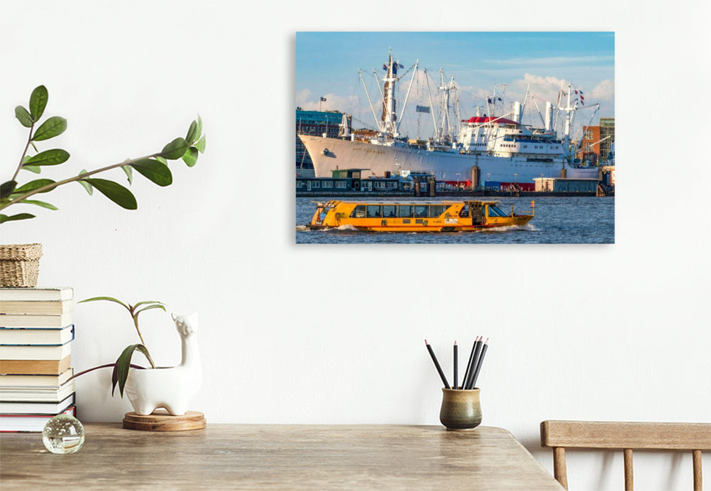 Premium Textil-Leinwand Die Cap San Diego - Museumsschiff im Hamburger Hafen