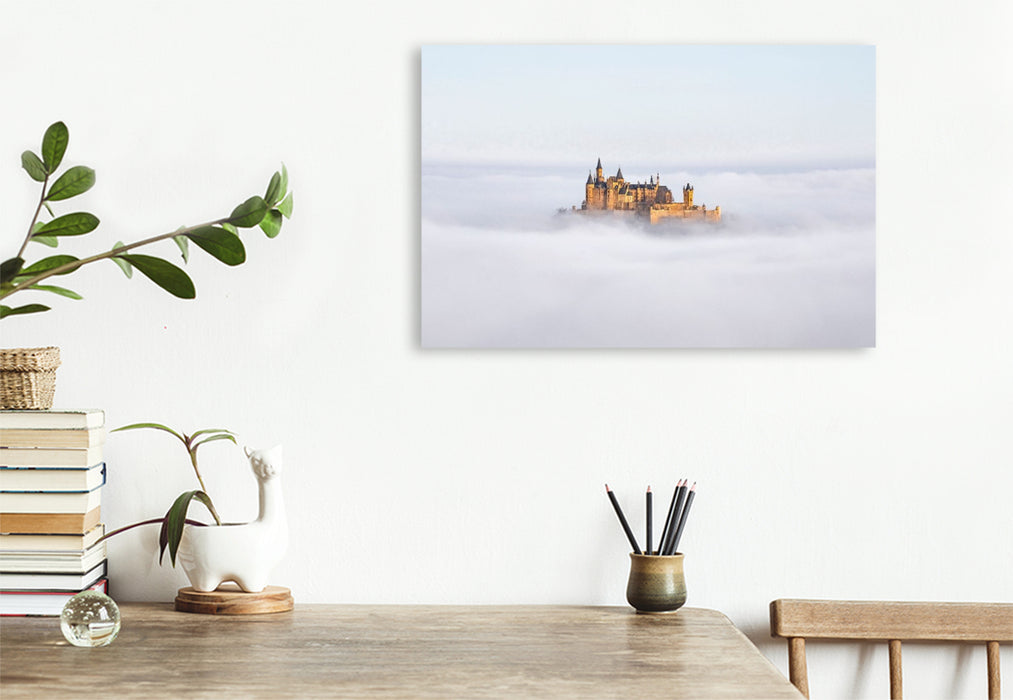 Premium Textil-Leinwand Burg Hohenzollern im Nebelmeer