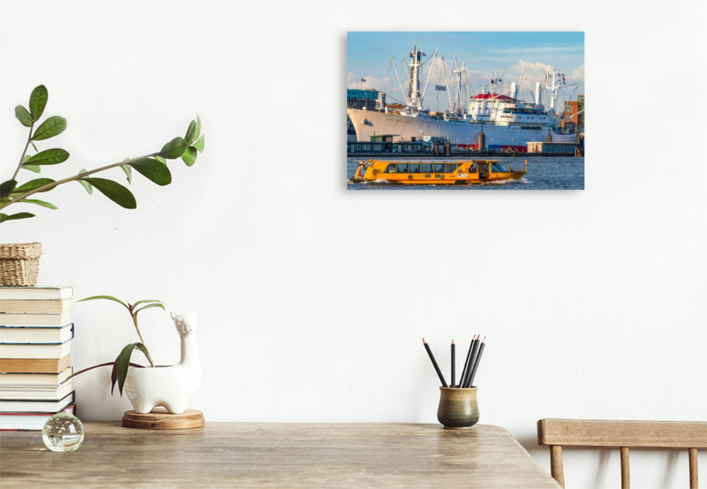 Premium Textil-Leinwand Die Cap San Diego - Museumsschiff im Hamburger Hafen