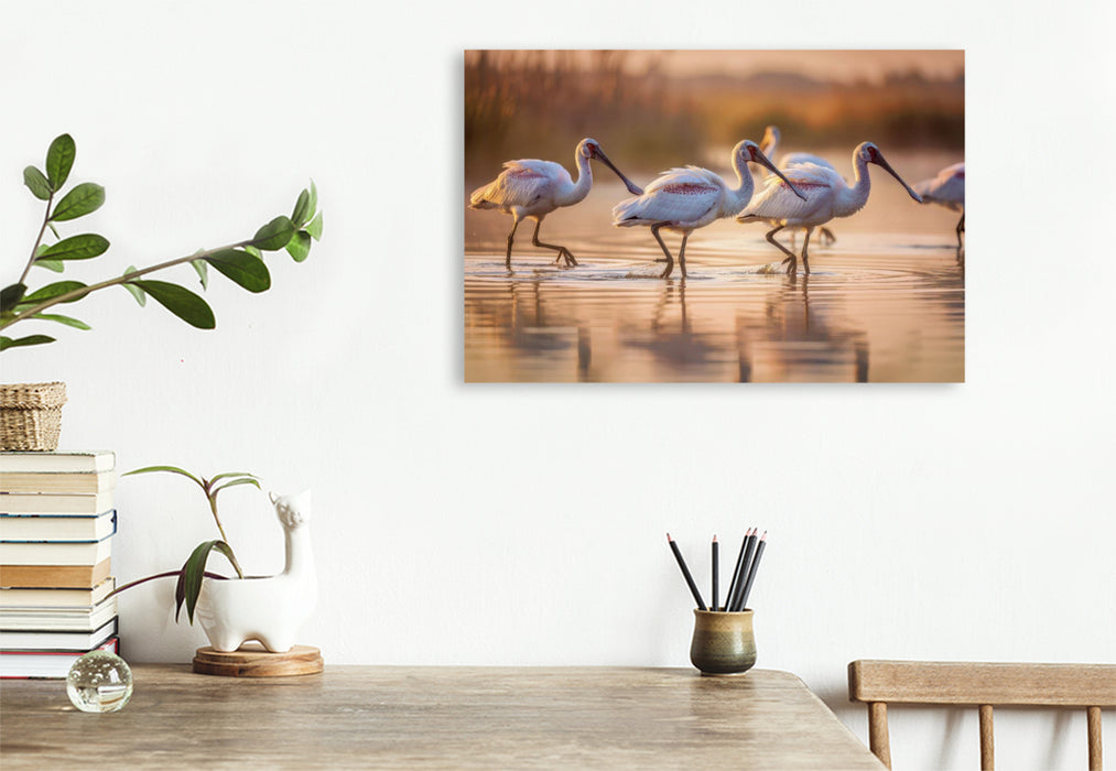 Premium Textil-Leinwand Löffelreiher – inspiriert von der Natur.