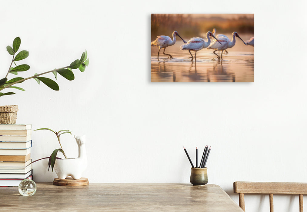 Premium Textil-Leinwand Löffelreiher – inspiriert von der Natur.
