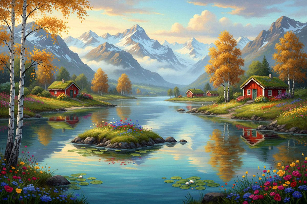 Premium Textil-Leinwand Besuch in Norwegen im Herbst
