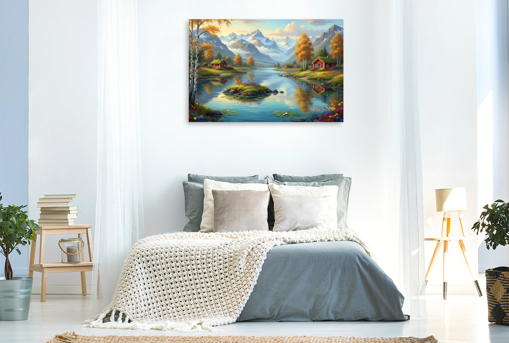 Premium Textil-Leinwand Besuch in Norwegen im Herbst