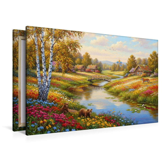 Premium Textil-Leinwand Weite der Taiga - Landschaft mit Tiger und Bären