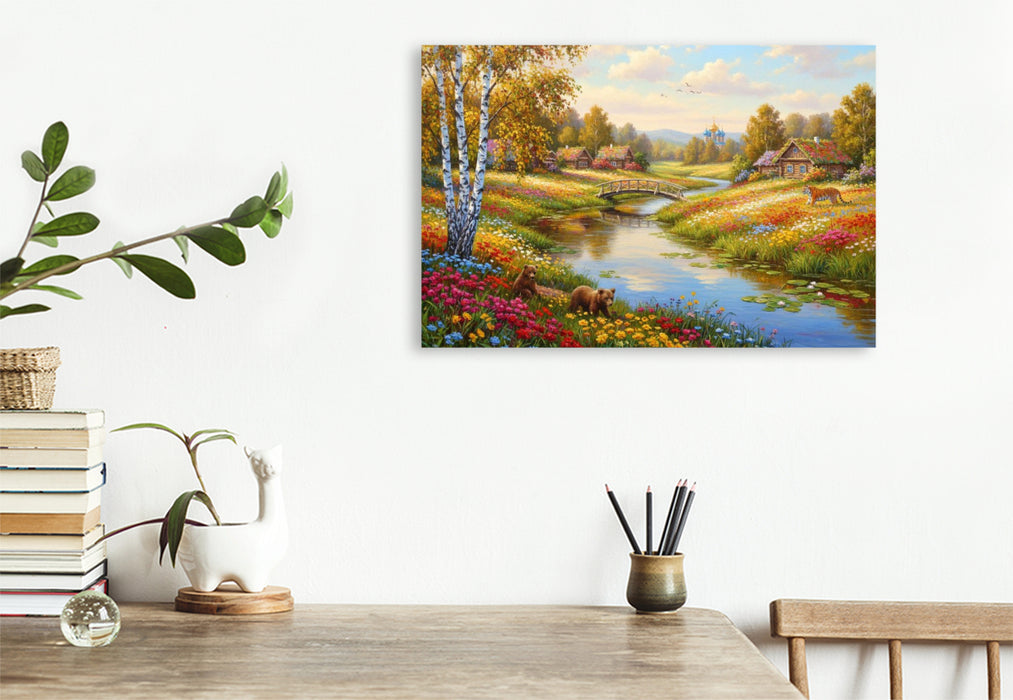 Premium Textil-Leinwand Weite der Taiga - Landschaft mit Tiger und Bären