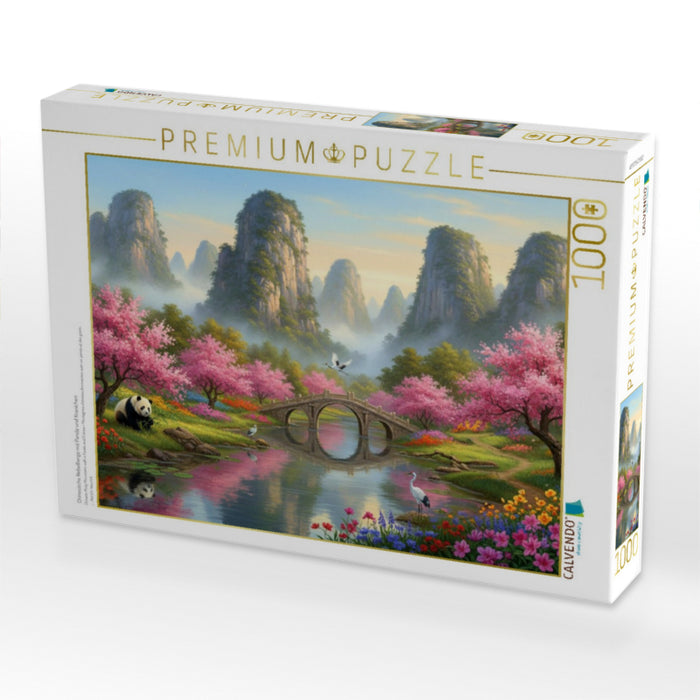 Chinesische Nebelberge mit Panda und Kranichen - CALVENDO Foto-Puzzle'