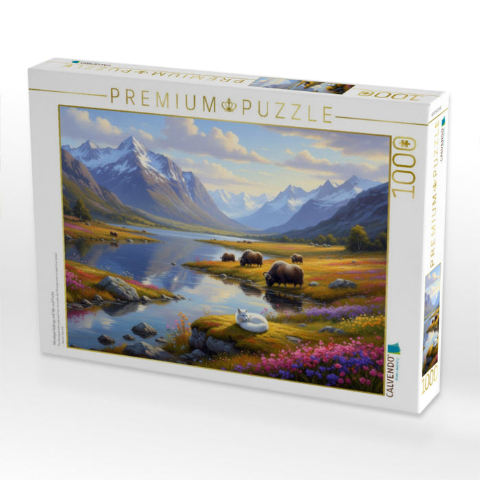 Himalaya Gebirge mit Yak und Fuchs - CALVENDO Foto-Puzzle'