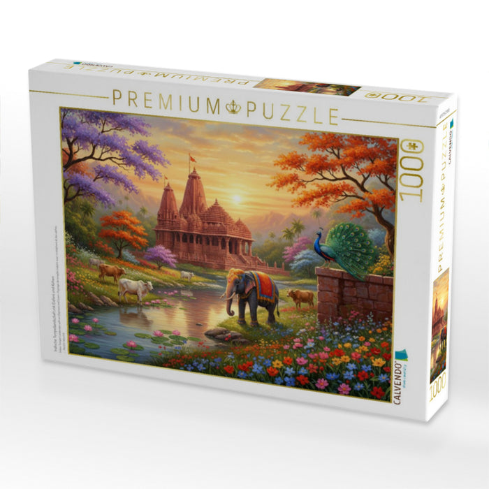 Indische Tempellandschaft mit Elefant und Kühen - CALVENDO Foto-Puzzle'