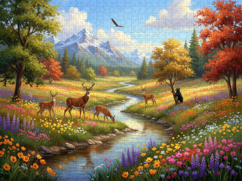 Kanadische Horizonte mit Hirschen und Bär - CALVENDO Foto-Puzzle'