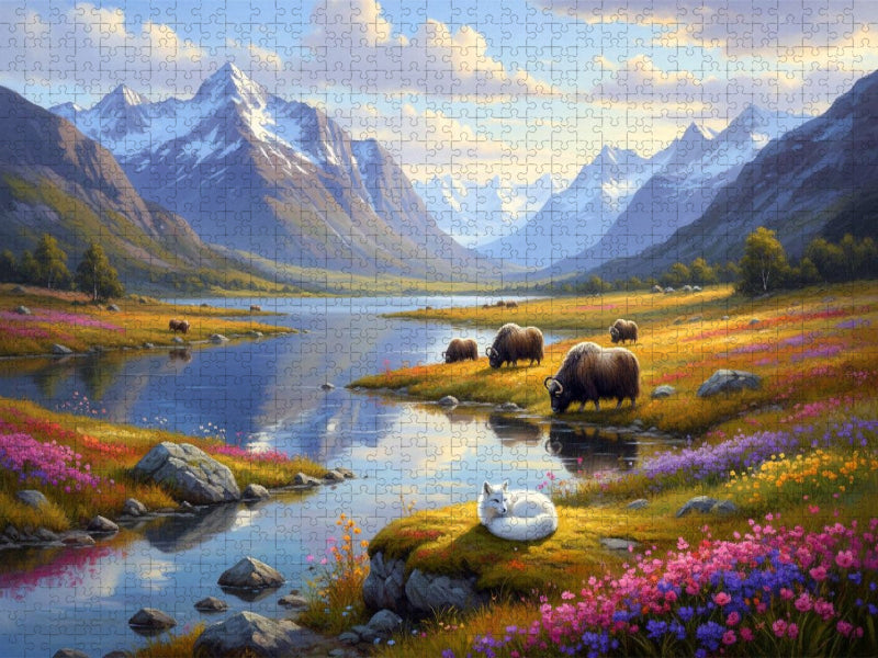 Himalaya Gebirge mit Yak und Fuchs - CALVENDO Foto-Puzzle'