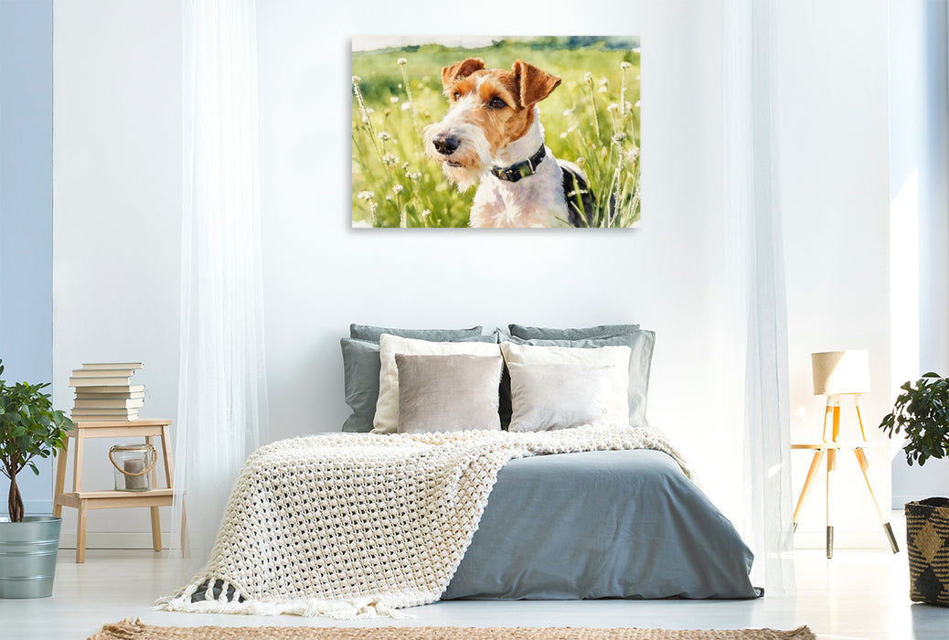 Premium Textil-Leinwand Drahthaar-Foxterrier
