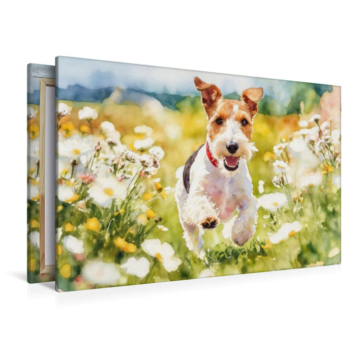 Premium Textil-Leinwand Drahthaar-Foxterrier charmanter Begleiter mit Witz