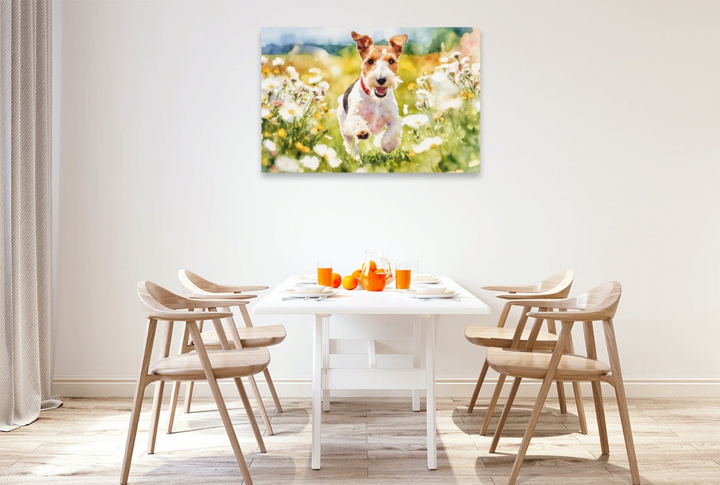 Premium Textil-Leinwand Drahthaar-Foxterrier charmanter Begleiter mit Witz