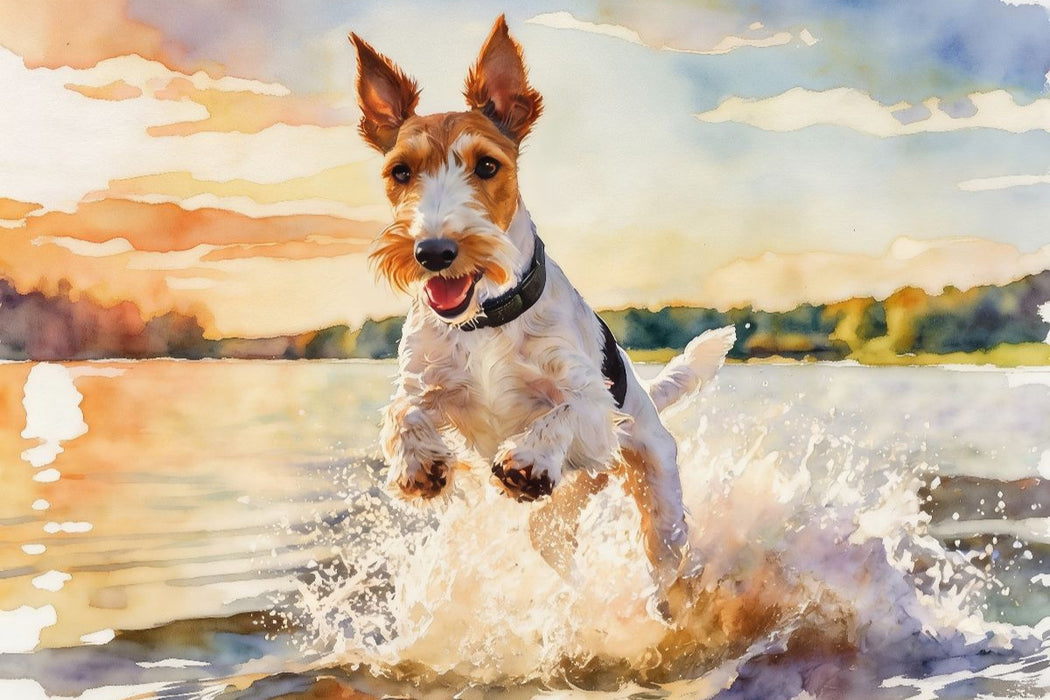 Premium Textil-Leinwand Drahthaar-Foxterrier - sommerliches Vergnügen