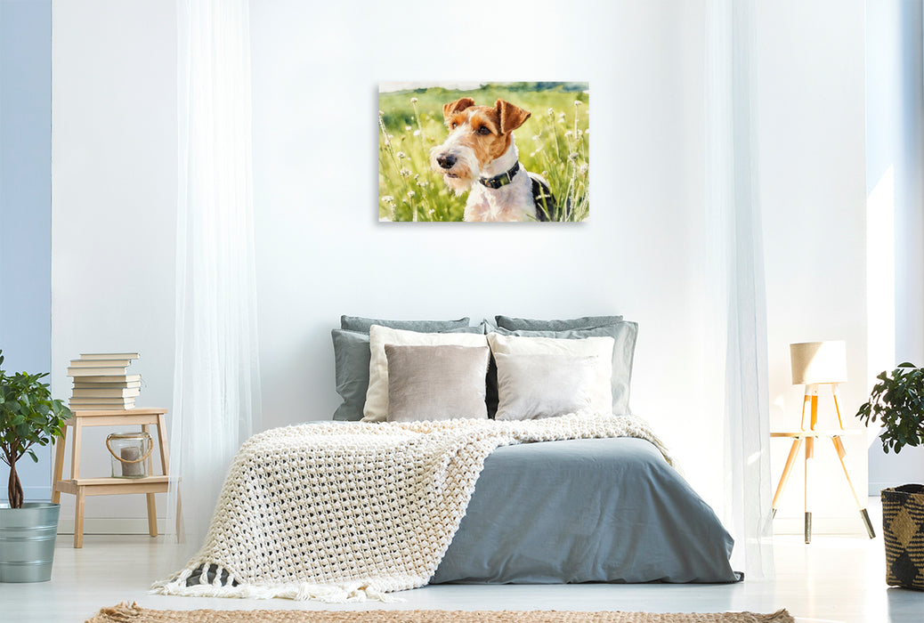 Premium Textil-Leinwand Drahthaar-Foxterrier