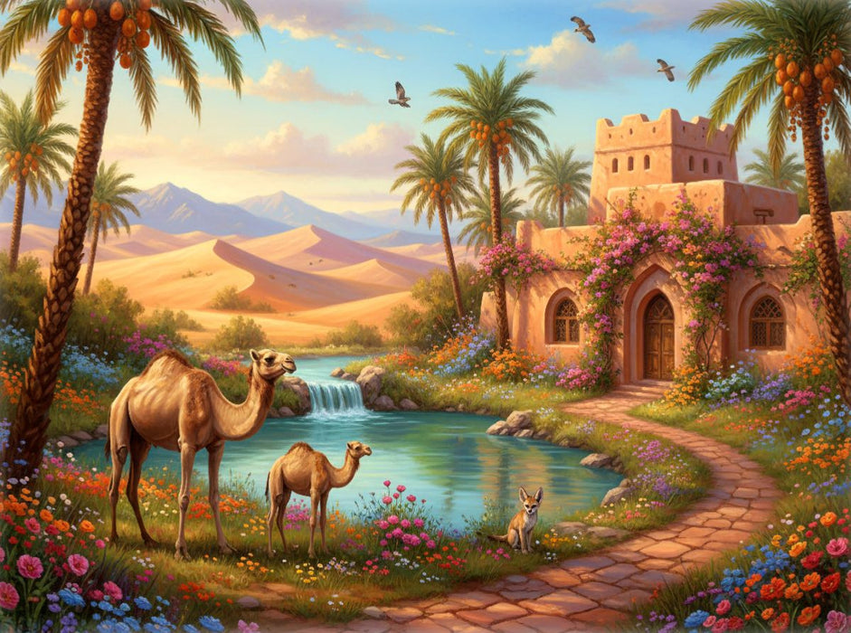 Arabische Landschaft mit Wüste und Dromedaren - CALVENDO Foto-Puzzle'