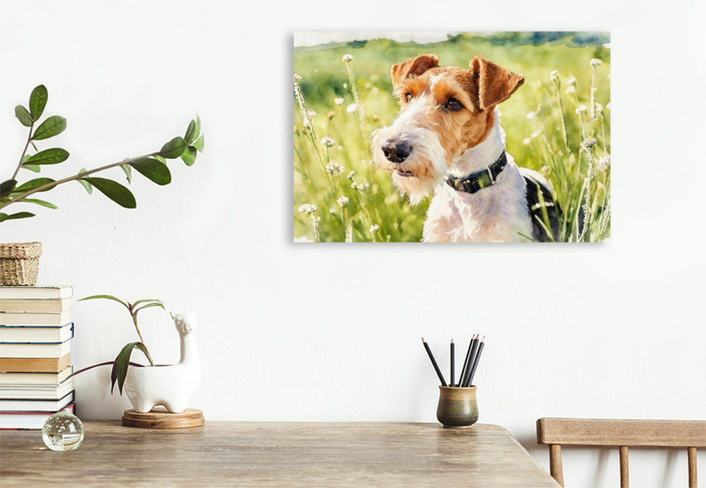 Premium Textil-Leinwand Drahthaar-Foxterrier