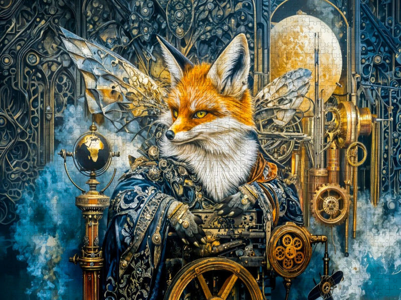 Steampunk Fuchs an mystischer Nebelmaschine im Fantasyreich - CALVENDO Foto-Puzzle'