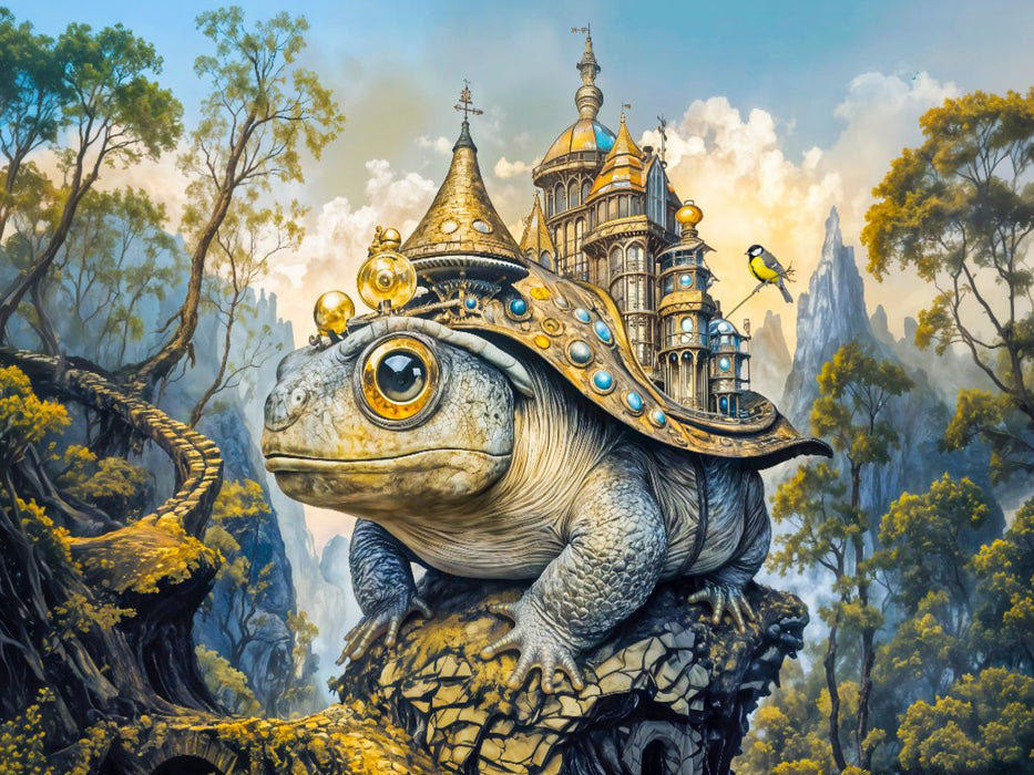 Steampunk Erdkröte mit Schloss in mystischer Berglandschaft - CALVENDO Foto-Puzzle'
