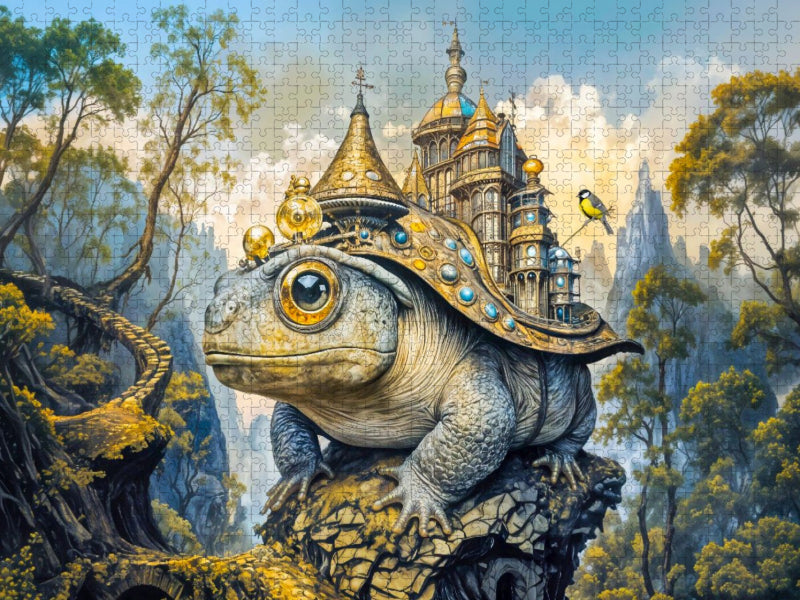 Steampunk Erdkröte mit Schloss in mystischer Berglandschaft - CALVENDO Foto-Puzzle'